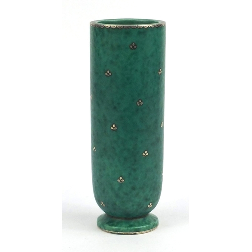 769 - Gustavsberg Argenta green glazed vase, sparsely decorated with flowers, factory marks and part label... 