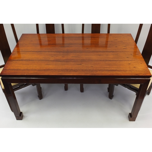 13 - Indonesian rosewood dining table with six chairs, the table 77cm high x 152cm wide x 91cm deep, each... 