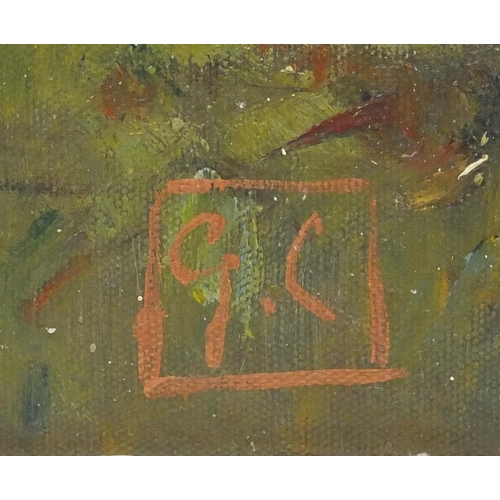20 - Dutch school oil onto board, children in a field, bearing a monogram GC, ornately framed, 100cm x 74... 