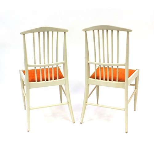 35 - Pair of 1970's Finnish Asko stick back chairs with orange upholstered seats, each 87cm high