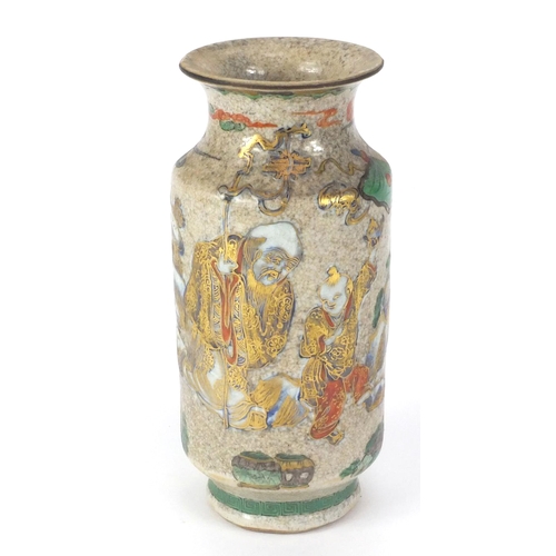 484 - Chinese stoneware vase with, hand painted in the famille verte palette with figures on horseback and... 