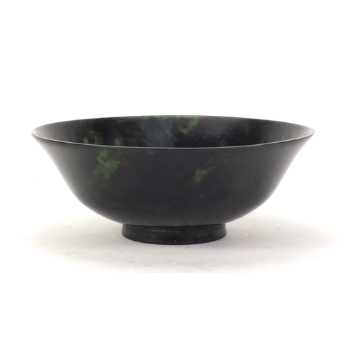 541 - Chinese spinach green jade bowl, 13.5cm in diameter