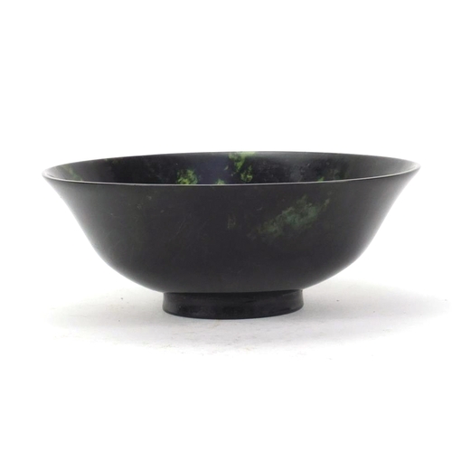 541 - Chinese spinach green jade bowl, 13.5cm in diameter