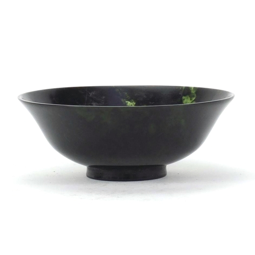 541 - Chinese spinach green jade bowl, 13.5cm in diameter