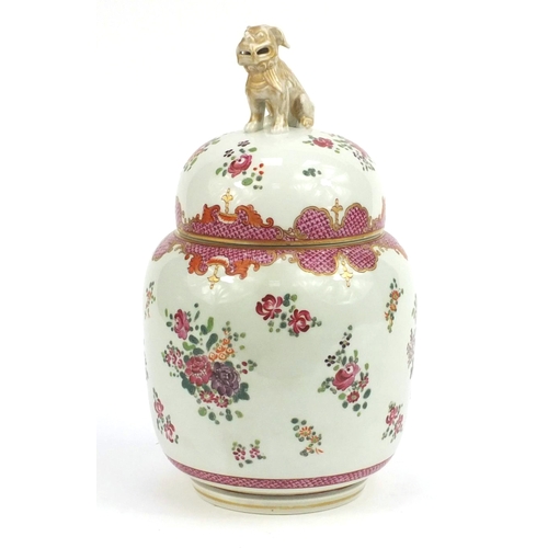 668 - Samson porcelain ginger jar and cover with Foo-Dog finial, hand painted with flowers, overall 32cm h... 