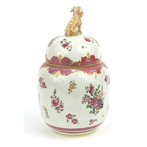 668 - Samson porcelain ginger jar and cover with Foo-Dog finial, hand painted with flowers, overall 32cm h... 