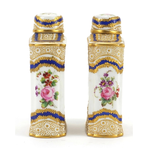 649 - Pair of 19th century Sevres porcelain canisters hand painted and gilded with birds and flowers, fact... 