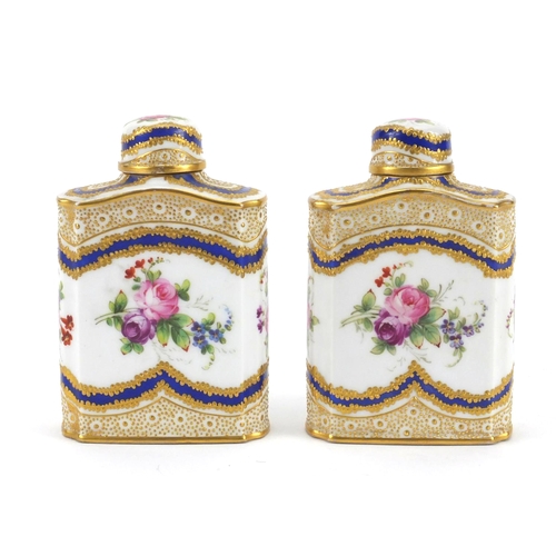 649 - Pair of 19th century Sevres porcelain canisters hand painted and gilded with birds and flowers, fact... 