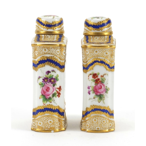 649 - Pair of 19th century Sevres porcelain canisters hand painted and gilded with birds and flowers, fact... 