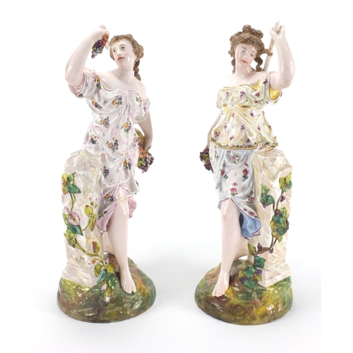 663 - Pair of 19th century continental hand painted bisque figures of maidens, spring and summer, impresse... 