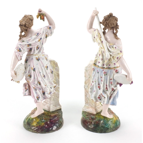 663 - Pair of 19th century continental hand painted bisque figures of maidens, spring and summer, impresse... 