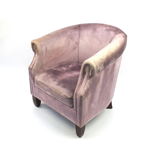 30 - Purple upholstered tub chair, 82cm high