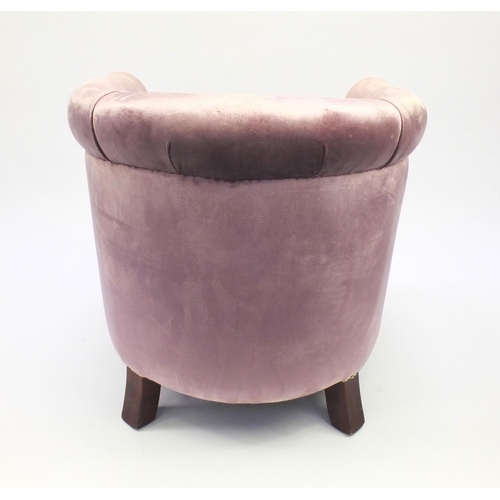30 - Purple upholstered tub chair, 82cm high