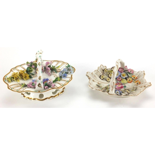 680 - Two Victorian porcelain baskets with relief and hand painted floral decoration, the largest 16cm wid... 