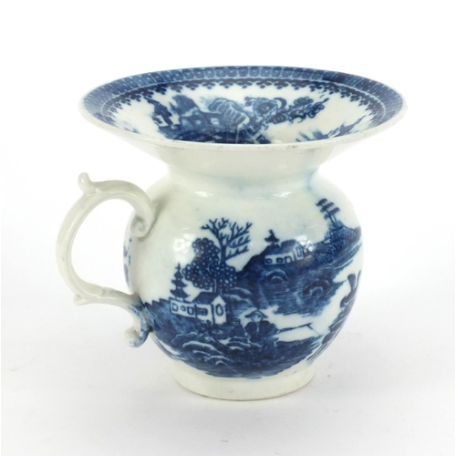 688 - 18th century Caughley Salopian blue and white spittoon, transfer printed with a willow pattern, 10.5... 