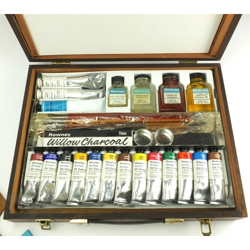 467 - Rowney mahogany case of artists paint etc