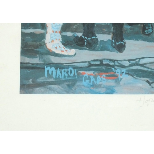 58 - Emile Hebert pencil signed limited edition silk screen, French Mardi Gras 92, framed, the print 53cm... 