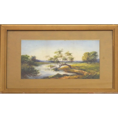 343 - Pair of watercolour landscape scenes, each bearing a monogram E.C.C, each mounted and framed, 43cm x... 