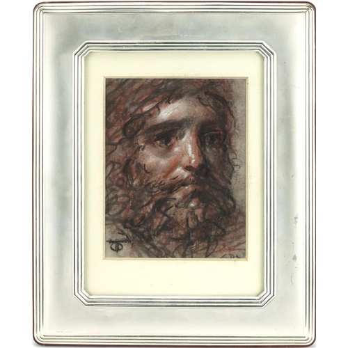 388 - T O'Donnell monogram pastel portrait, mounted and framed, 13cm x 10cm