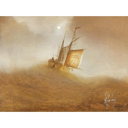 286 - Falkland Island Company rigged boat, oil on canvas, bearing an indistinct signature, gilt framed, 59... 