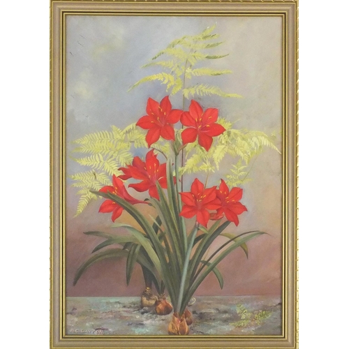 26 - B C Layton - Still life flowers, oil on canvas, framed, 60cm x 40cm