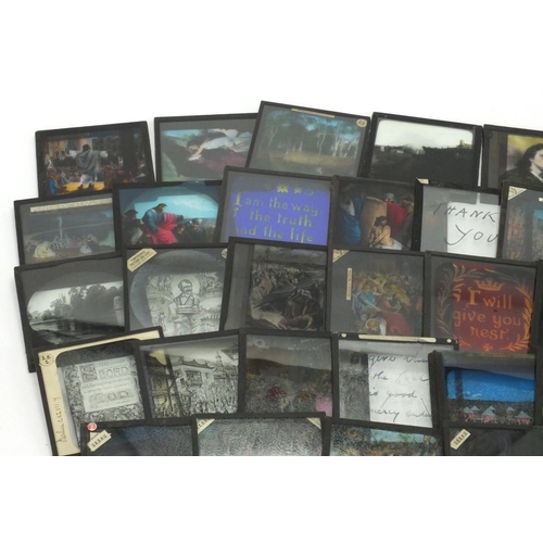 338 - Coloured and black and white glass slides predominantly religious examples