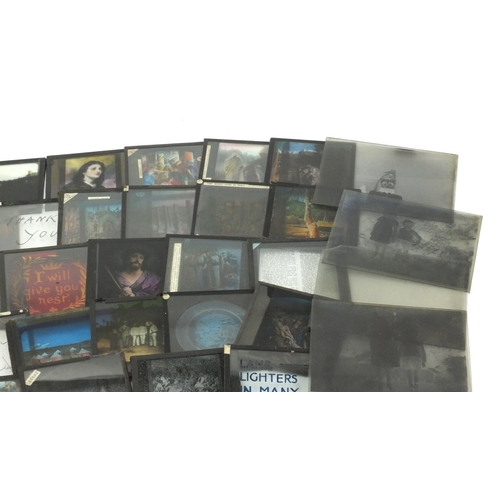 338 - Coloured and black and white glass slides predominantly religious examples