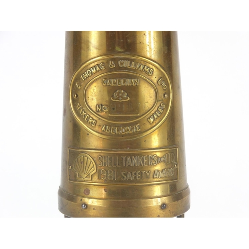 34 - E Thomas & Williams brass miners lamp with Shell Tankers Ltd 1981 safety award plaque, numbered 9969... 