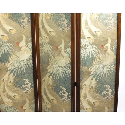 15 - Oriental silk tapestry four fold room divider, 172cm high x 156cm in length