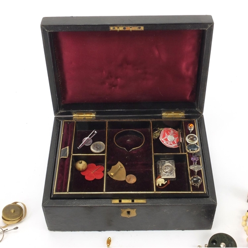 255 - Vintage and later costume jewellery including rings, necklaces, bracelets etc housed in a Victorian ... 