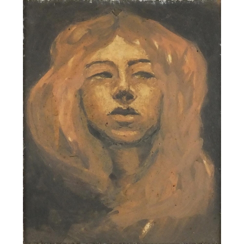 2122 - Portrait of a female, oil onto board, bearing an inscription Walter Nessler 76 verso, mounted and gi... 