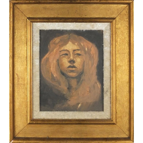 2122 - Portrait of a female, oil onto board, bearing an inscription Walter Nessler 76 verso, mounted and gi... 