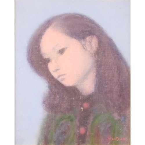 2120 - Portrait of a young female, bearing a signature Yebbon, mounted and framed, 26cm x 21cm