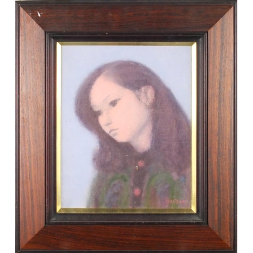 2120 - Portrait of a young female, bearing a signature Yebbon, mounted and framed, 26cm x 21cm