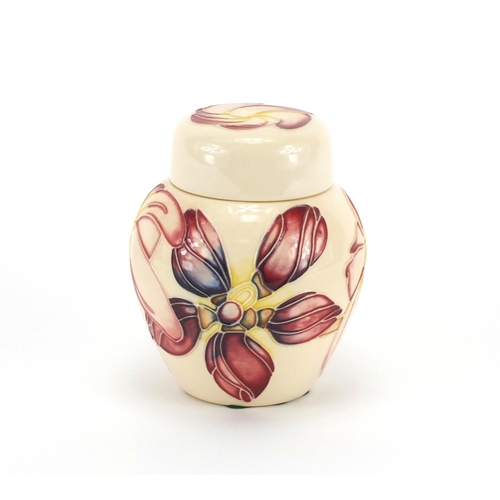 2111 - Moorcroft Frangipani pattern ginger jar and cover, designed by Emma Bossons, 11.5cm high