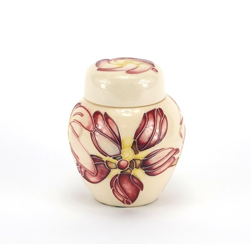 2111 - Moorcroft Frangipani pattern ginger jar and cover, designed by Emma Bossons, 11.5cm high