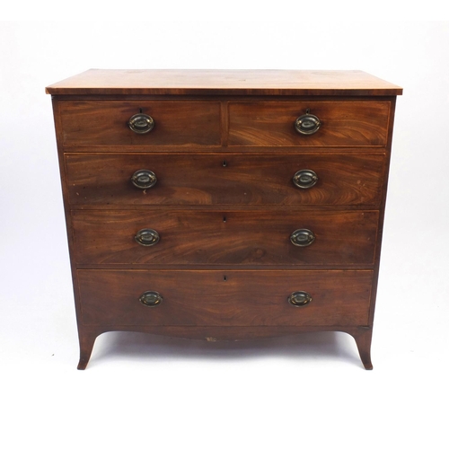 38 - Georgian mahogany five drawer chest fitted with two short above three long graduated drawers raised ... 