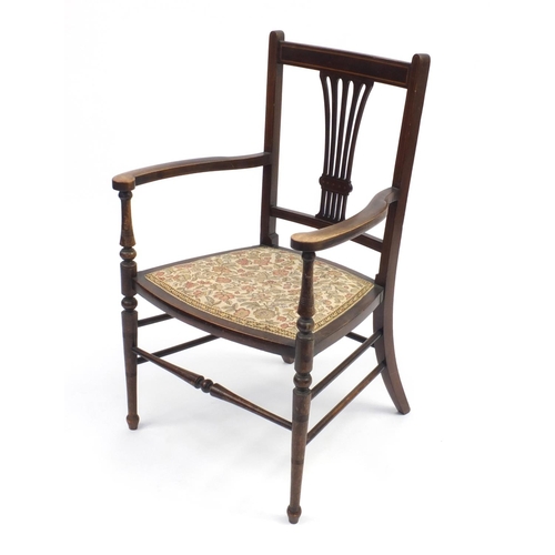 104 - Edwardian inlaid mahogany occasional chair, 83cm H