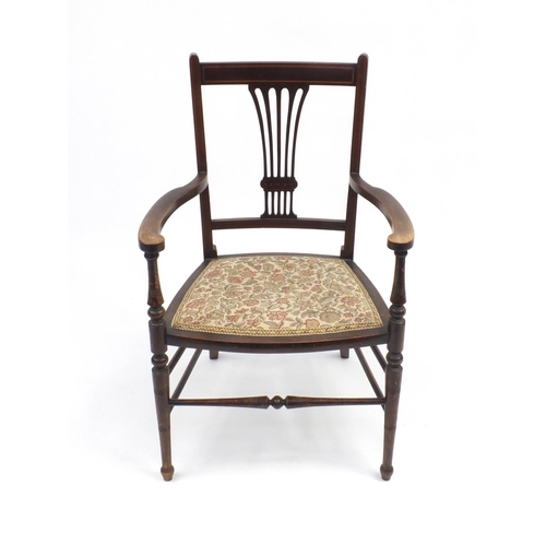 104 - Edwardian inlaid mahogany occasional chair, 83cm H