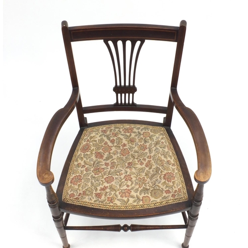 104 - Edwardian inlaid mahogany occasional chair, 83cm H