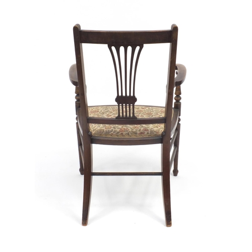 104 - Edwardian inlaid mahogany occasional chair, 83cm H