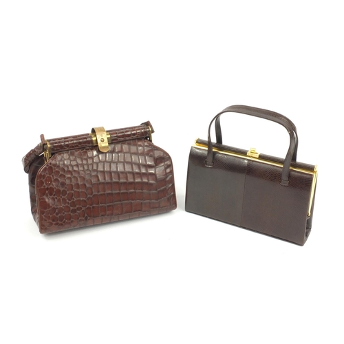 153 - Two simulated crocodile and snake skin handbags