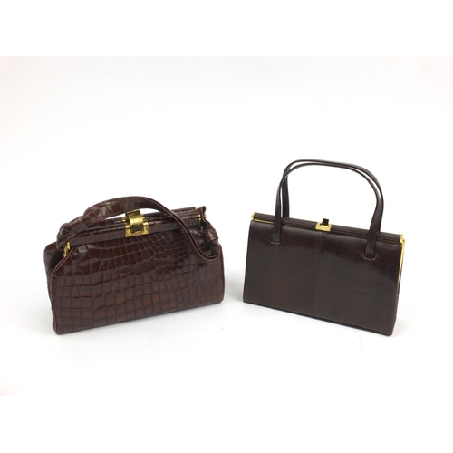 153 - Two simulated crocodile and snake skin handbags