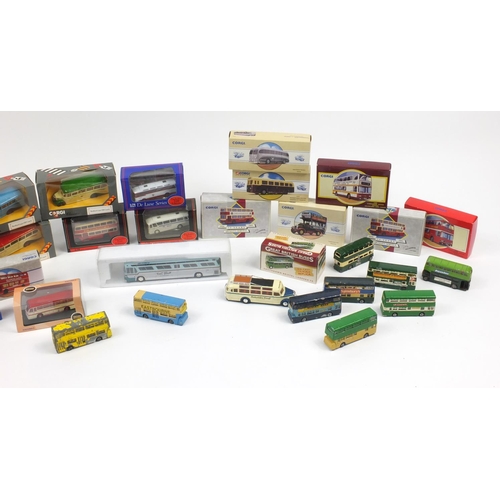 220 - Collection of mostly boxed die cast buses including Dinky, Corgi and exclusive first edition example... 