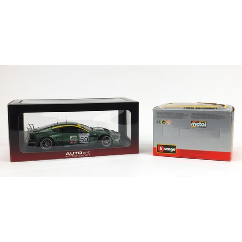 125 - Two boxed die cast vehicles comprising Burago, Lamborghini Diablo and Auto Art Aston Martin DBR9