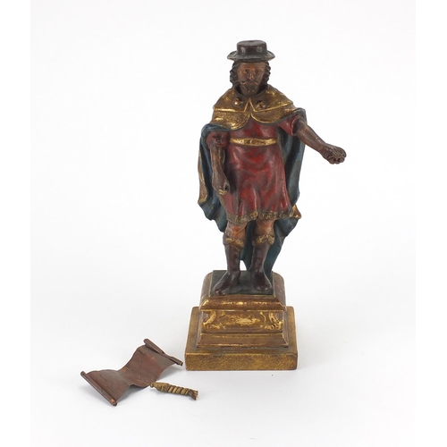 139 - Hand painted carved wooden figure of a cavalier, 32cm H