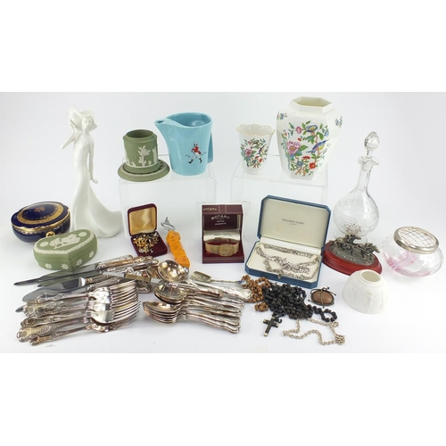 226 - Miscellaneous items including silver plated flatware, Royal Doulton images figurine, Aynsley, Wedgwo... 