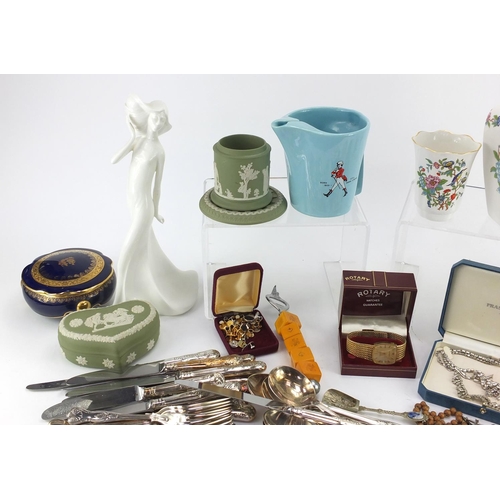 226 - Miscellaneous items including silver plated flatware, Royal Doulton images figurine, Aynsley, Wedgwo... 