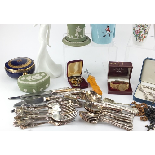 226 - Miscellaneous items including silver plated flatware, Royal Doulton images figurine, Aynsley, Wedgwo... 