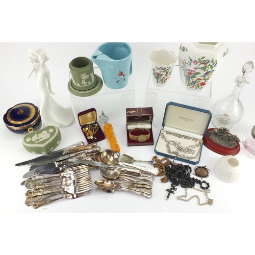 226 - Miscellaneous items including silver plated flatware, Royal Doulton images figurine, Aynsley, Wedgwo... 